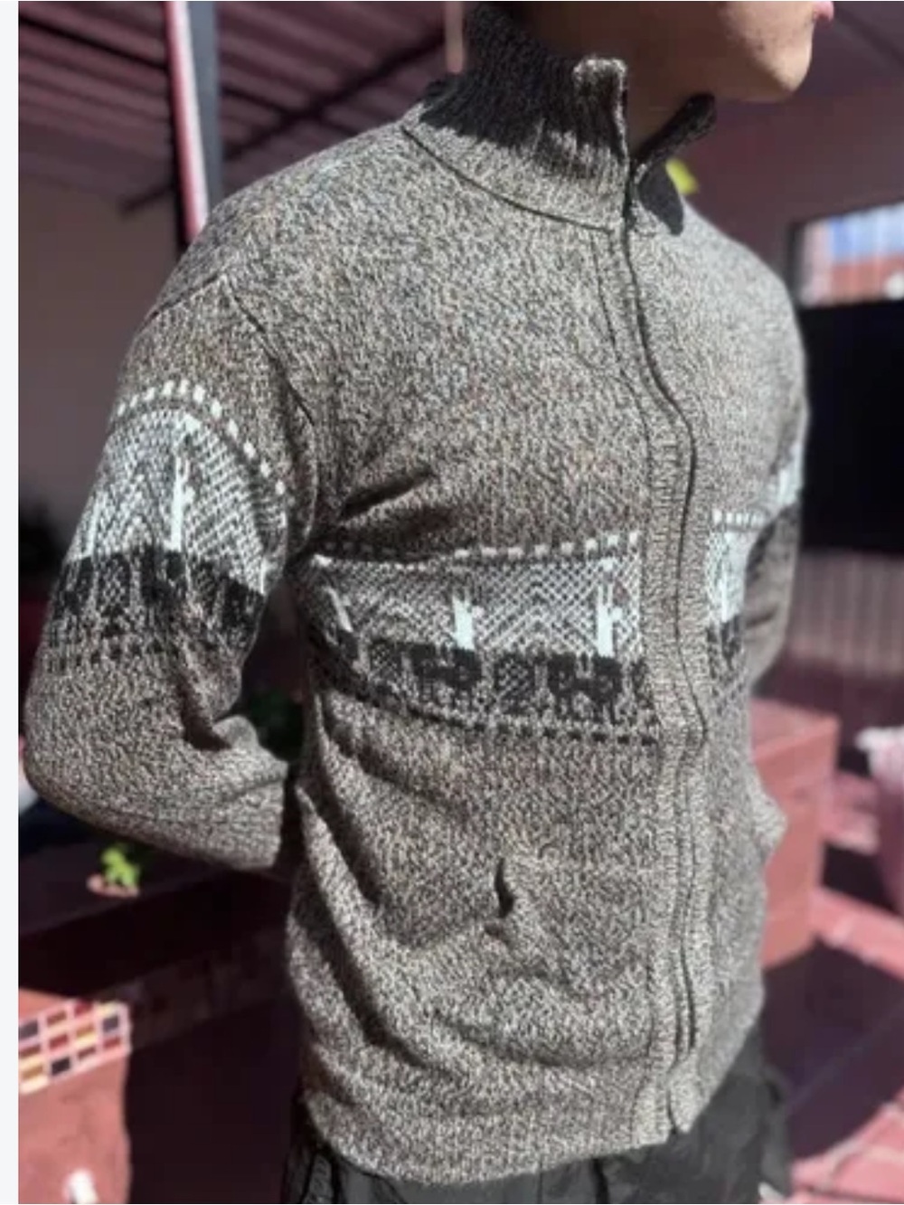 Asiri’s Treasures Alpaca Wool Knit Full Zip Sweater Cardigan Grey Peruvian
